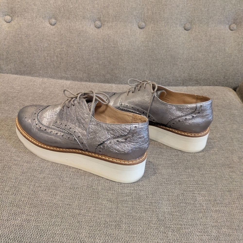 Jonak London Metallic Silver Platform Oxford Shoes Size EU 40 US 9.5 - Picture 3 of 8